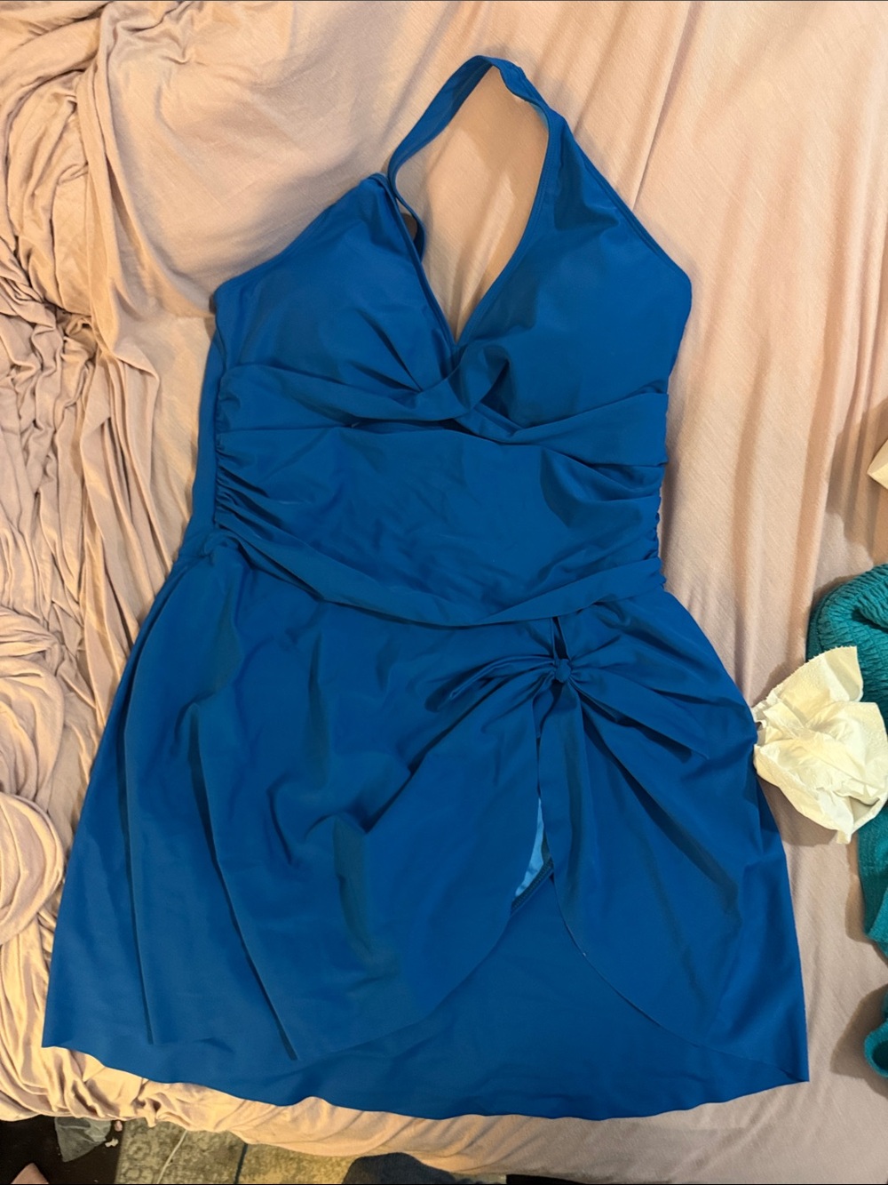 One-Shoulder Blue Twist-Front Dress